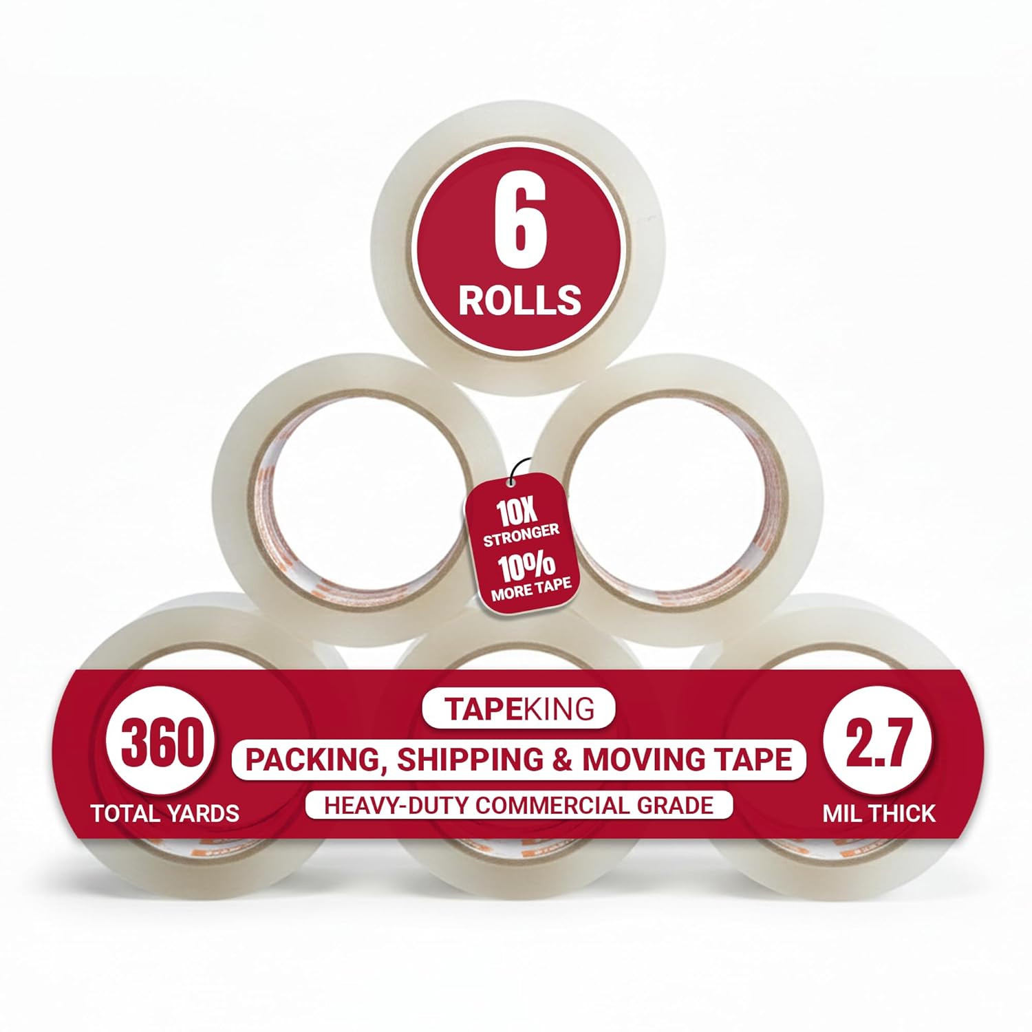 Transparent packing tape - each roll 60 yards (total 6 rolls) - stronger and thicker 2.7, heavy-duty adhesive for industrial warehouse moving packaging mailing office and storage tape