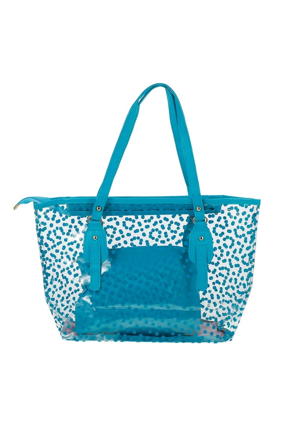 Transparent tote bag Clear Zippered Tote Bag Dots Patterned Women Transparent Beach Handbag with Inside Purse Bag (Blue)