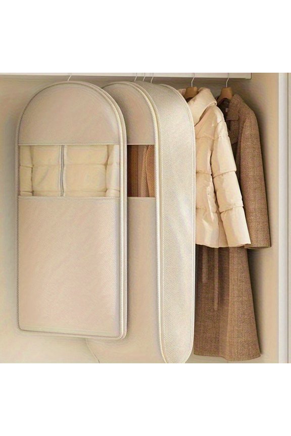 Transparent window storage bag - Compressed hanging garment bag, space-saving wardrobe organizer, suitable for suits, jackets and coats, white, zip closure, transparent window design