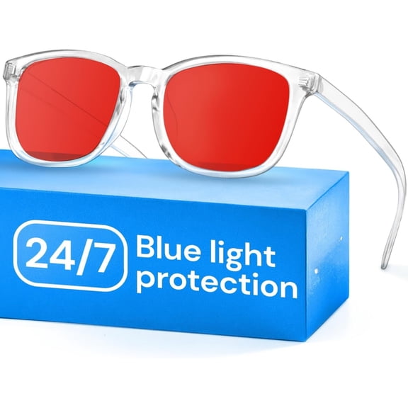 Transparent with Red Lenses Blue Light Glasses for Computer & Gaming - Anti UV Ray Lenses, Scratch-Resistant & Comfort Fit