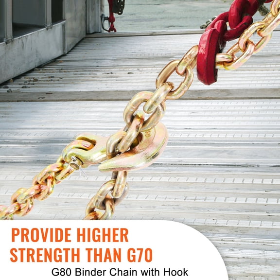 Transport Binder Chain 7100 lbs Working Load Limit 3/8 in x 20 ft G80 Tow Chain Tie Down with Grab Hooks DOT Certified Galvanized Coating Manganese Steel for Dock Factory Construction Site 2 Pack