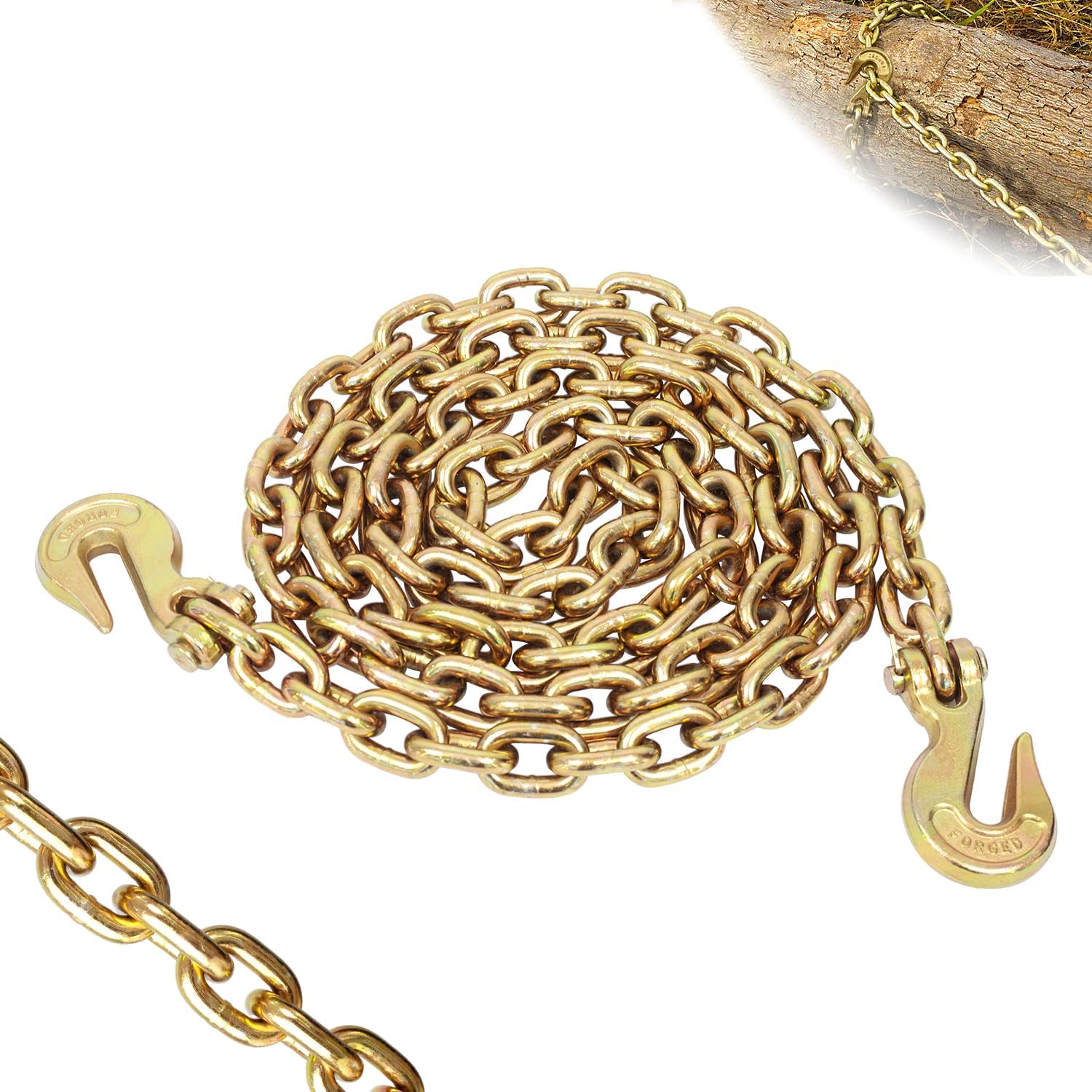 Grab Bind Transport Binder Chain, with Clevis Grab Hooks 3/8 Inch x 20 Foot G80 ...