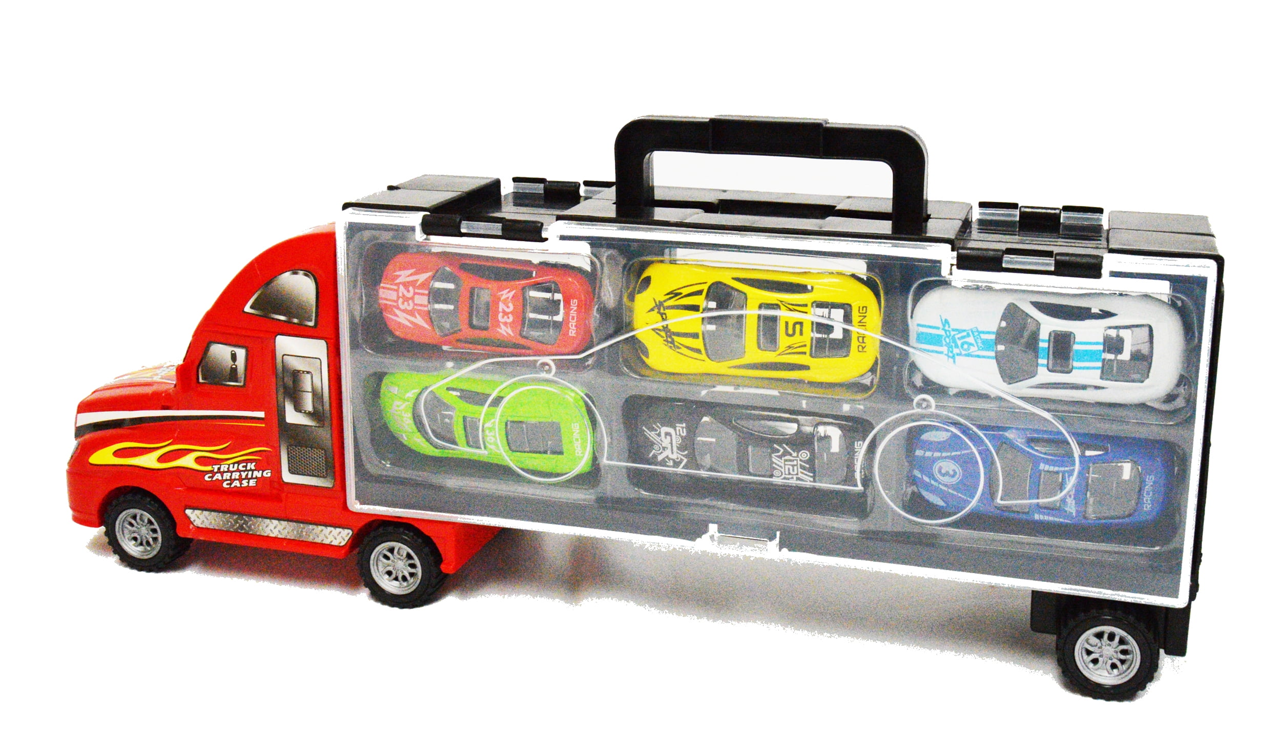 Transport Carrier Truck Toy Car with 6 Die-cast Vehicles Friction Powered Racing Car