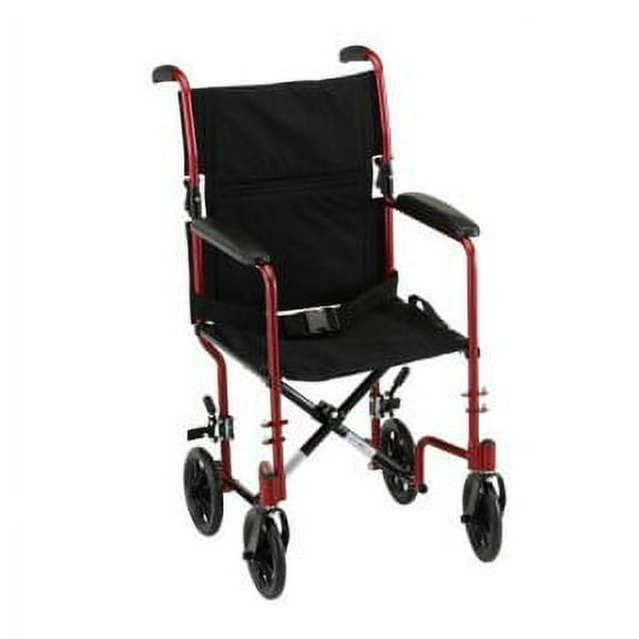 Transport Chair 17" Seat Width Lightweight Aluminum Wt Cap 300 lb (Red)