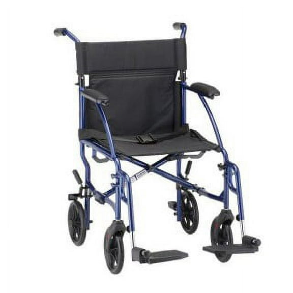 Transport Chair 19" Seat Width Lightweight Aluminum Fixed Desk Arms Wt Cap 300 lb (Blue)