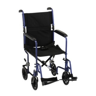 Transport Chair 19" Seat Width Lightweight Aluminum with Swingaway Footrests Wt Cap 300 lb (Blue)