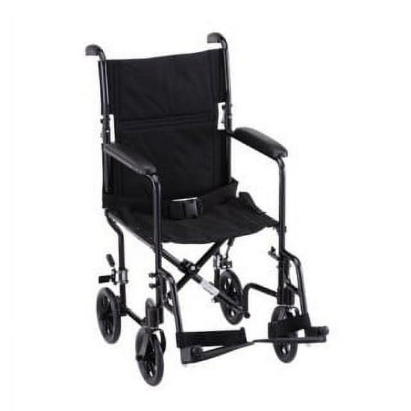 Transport Chair 19" Seat Width Sturdy Carbon Steel with Swingaway Footrests Wt Cap 300 lb (Black)