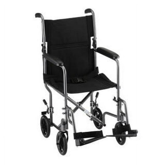 Transport Chair 19" Seat Width Sturdy Carbon Steel with Swingaway Footrests Wt Cap 300 lb (Blue)