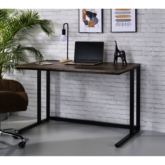 Transport - Convenient Walnut and Black Rectangular Desk with USB for Office Work and Comfortable Seating