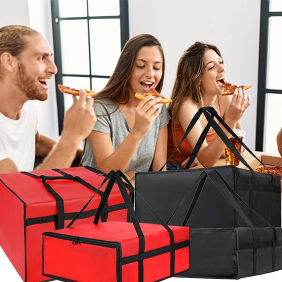 Transport Pizza Bag Insulated Non Woven Cloth with Reusable Carrying Handles for Outdoor Picnics and Deliveries, 40X40X15cm, Black