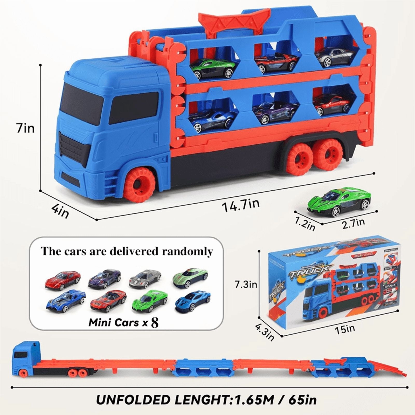 Transport Truck Toy 65-Inch Foldable Toddler Car Carrier for Boy Girl 9 ...