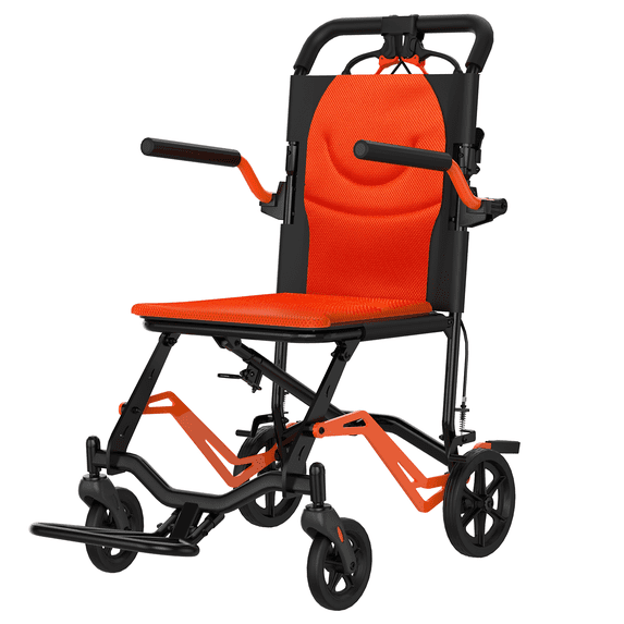 Transport Wheelchair Lightweight Foldable Weighs Only 18 Lbs, Ultra Lightweight Elderly Transport Wheelchair, Removable Flip Armrests, with Locking Handbrake, Supports 220 Lbs, Swinging Footrests