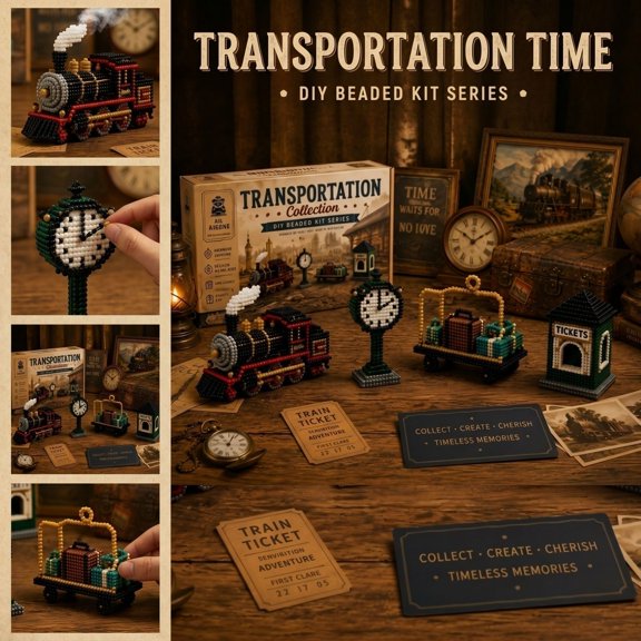 Transportation 3D Bead Craft Kit with Beads and Instructions, DIY Beaded Train Station Model Set for Handmade Decor Gift, 1 Pack