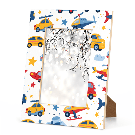 Transportation -Airplane Car Picture Frame, Boys Air & Land Vehicles 57 in Eco Wood & Acrylic Photo Frame for Kids Room, Wall & Tabletop Decor, 5mm Thick