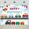thumbnail image 1 of Transportation Birthday Backdrop Cartoon Cars Train Boy Birthday Party Photography Background for Kids Boys Birthday Decorations Portraits Banner Photo Studio Props, 1 of 10