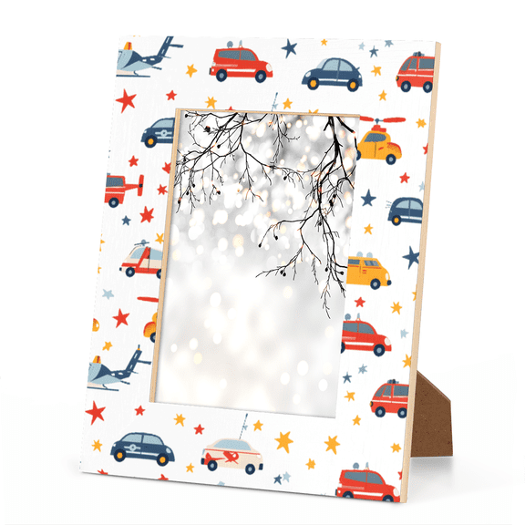 Transportation - Cars Airplane Picture Frame, Kids Vehicle 46 in Eco Wood & Acrylic Photo Frame for Kids Room, Wall & Tabletop Decor, 5mm Thick