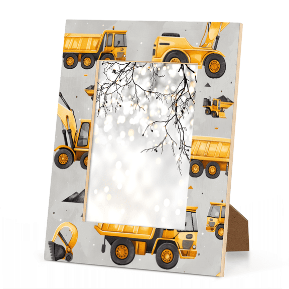 Transportation Excavator Picture Frame, Construction Trucks & Diggers 46 in Eco Wood & Acrylic Photo Frame for Kids Room, Wall & Tabletop Decor, 5mm Thick