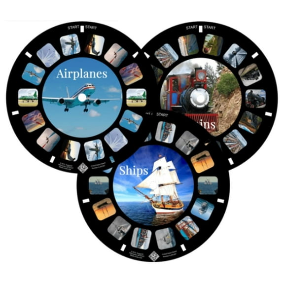 Transportation Ship, Trains and Airplanes Reels for Viewfinder, Compatible with Viewmaster Classic Viewers. Set of 3 (Reels Only)