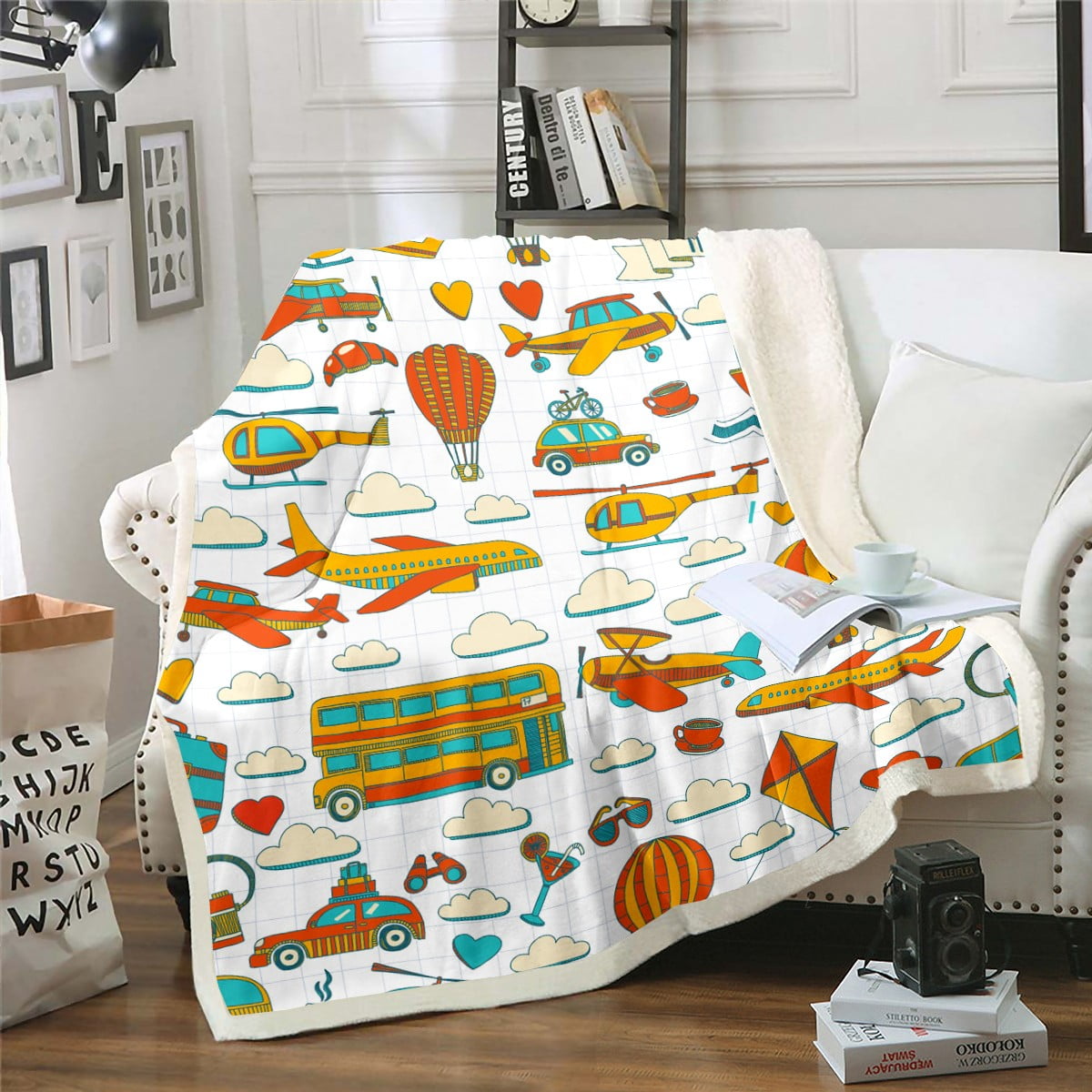 Transportation Throw Blanket Vehicles Airplane Blanket 50"x60