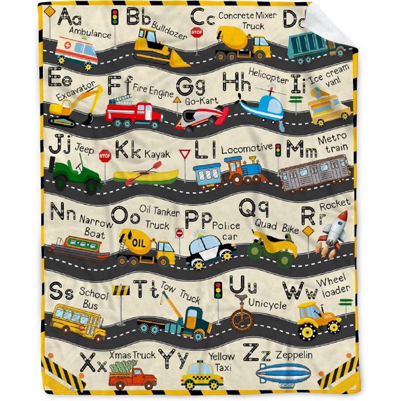 Transportation Vehicle Alphabet Blanket Gift for Girl Boy Truck Lover,Unique Alphabet Gift Truck Decor Blanket for Teen,Educational Blanket for Child Birthday 50''''x 60'''' for Teen