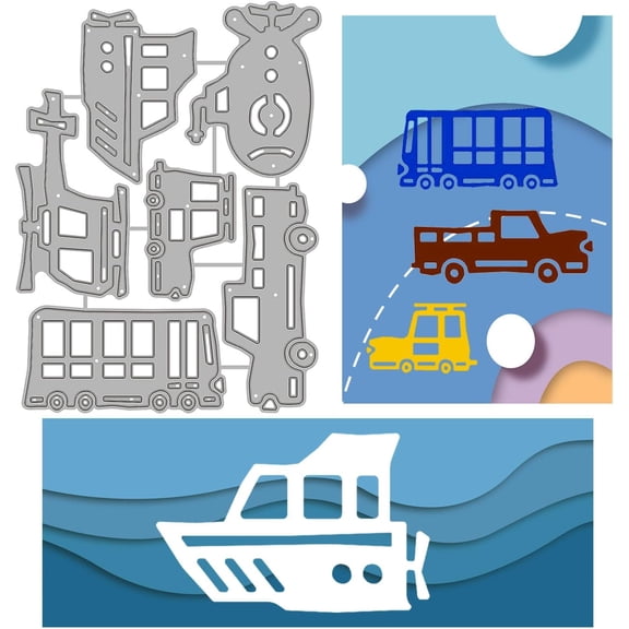 Transportation Vehicle Cutting Dies Metal Weird Transport Car Ship Die Cuts Embossing Stencils Template for Paper Card Making Decoration