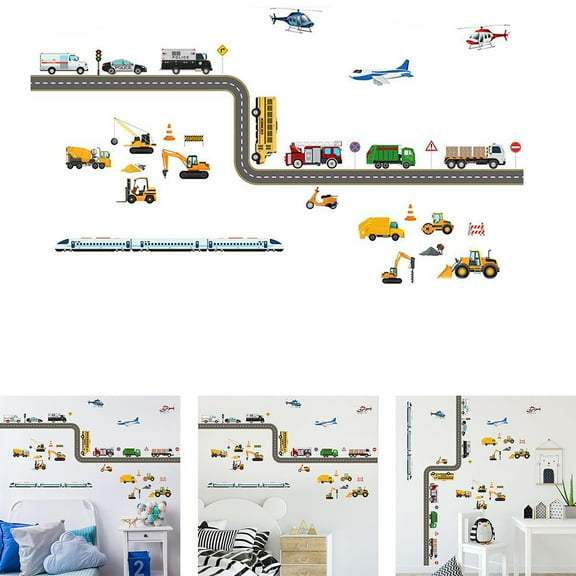 Transports and Road Wall Stickers Decals Kids Peel and Stick Removable for Nursery Bedroom Living Room dcor Construction Car Truck Tractor Boys Playroom,11.8x23.6inch