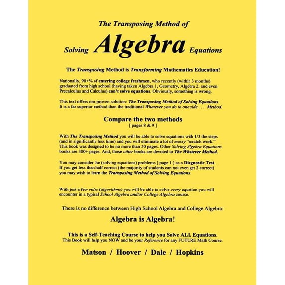 The Transposing Method of Solving ALGEBRA Equations: The Transposing ...