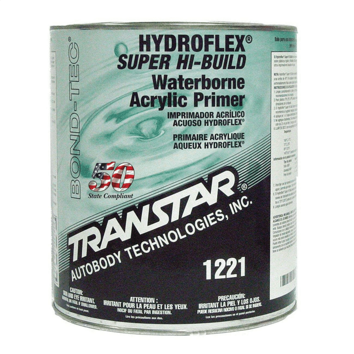Transtar Autobody Products Hydroflex 1221 Super High-Build Waterborne Flexible Primer, 1 gal Round Can, Satin Black