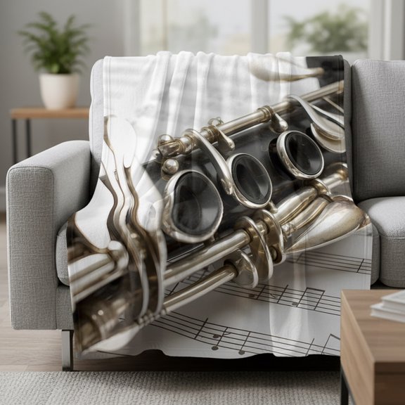 Transverse Flute Fleece Throw Blanket Classical Symphony Instrumentation Music Score Ultra Soft Fuzzy Cozy Flannel Throw Blanket for Couch Sofa Bed Car Travel, Ideal Gifts 50x80 Inches