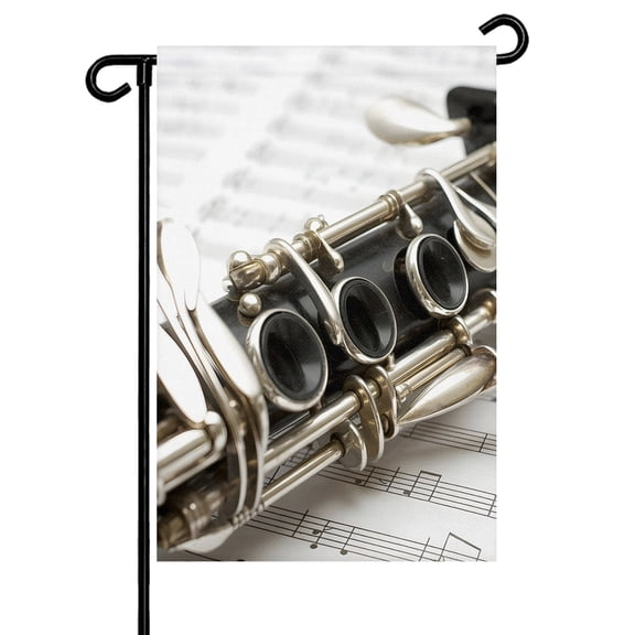 Transverse Flute Garden Flag 12x18 Inch Classical Symphony Instrumentation Music Score Double Sided Small Decorative Garden Flags for Outside, Outdoor Yard Porch Lawn Decoration