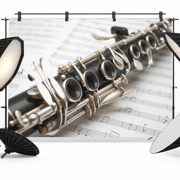 Transverse Flute Photography Backdrop 7x5FT, Classical Symphony Instrumentation Music Score Photo Backdrops, Background for Photography Studio Photo Studio Background, Back Drop for Photoshoot