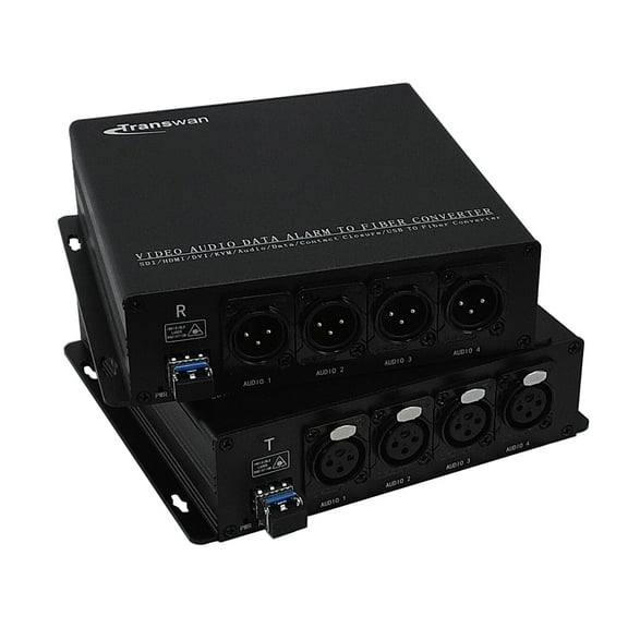 Transwan 4 Ch Line-Level Balanced XLR Audio Over Fiber Extender with SFP Module to 20 Km 1 core Single-Mode Fiber, XLR Audio Supports Professional Broadcast Quality Balanced Audio Interfaces