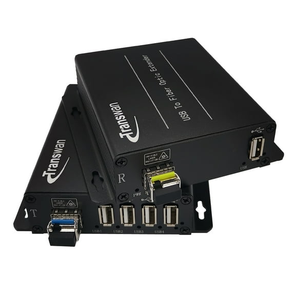Transwan 4 Ports USB 2.0/1.1 hub Over Fiber Extender to Max 250 Meters (820 FT)1 Core SM or MM Fiber, w/SFP Module
