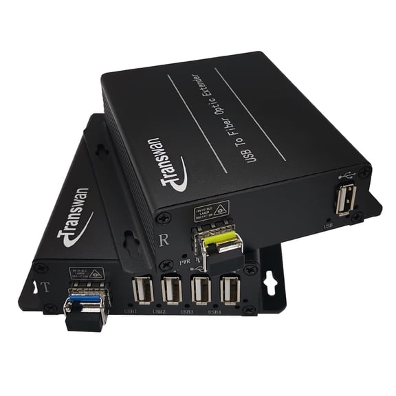 Transwan 4 Ports USB 2.0/1.1 hub Over Fiber Extender to Max 250 Meters (820 FT)1 Core SM or MM Fiber, w/SFP Module