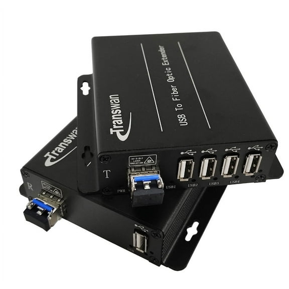 Transwan 4 Ports USB 2.0/1.1 hub Over Fiber Extender to Max 250 Meters (820 FT)2 Cores SM or MM Fiber, w/SFP Module