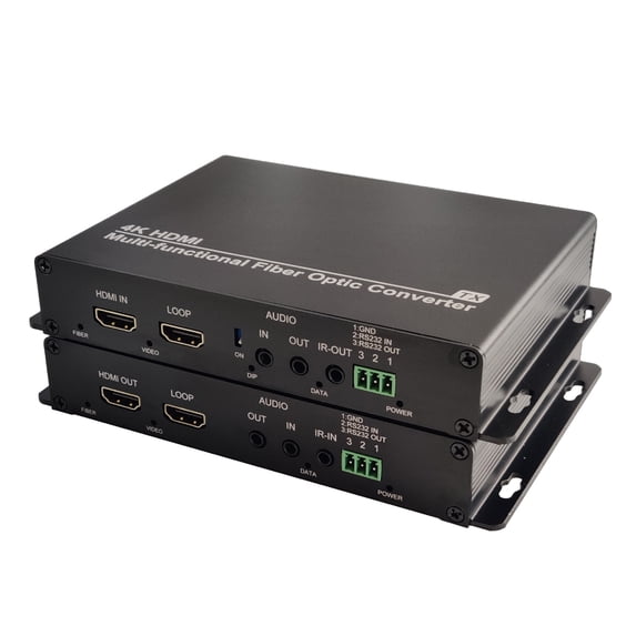 Transwan 4K HDMI Over Fiber Extender with 3.5mm Stereo Audio & IR Infrared & RS232 Over SM Fiber 10 Kilometers, Max 4K @ 30Hz, HDCP Compliance (Over 1 core Single-Mode Fiber)