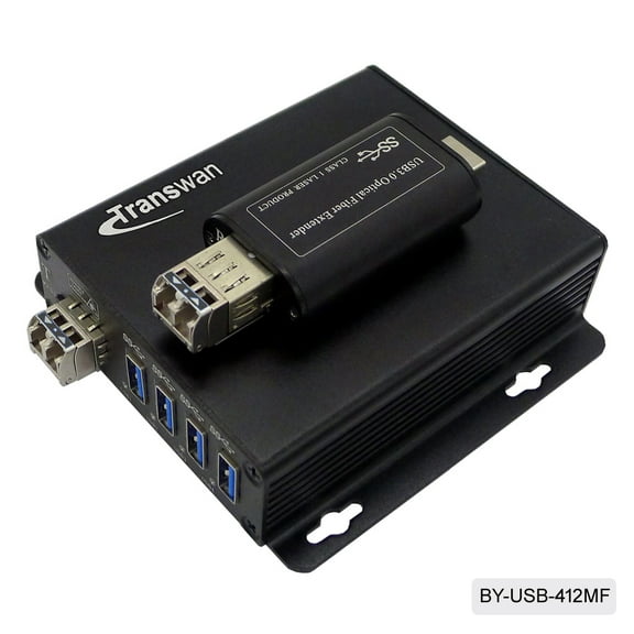Transwan USB 3.0 Fiber Optic Extender Over Max 100 Meters (330 Feet) Multimode Fiber (OM3+), Supports Super-Speed 5 Gbps, with 850nm 10G SFP+ Module, Plug & Play (4 Ports (BY-USB-412FM))