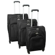 Transworld 3-piece Expandable 360 Degree Spinner Upright Luggage Set - Black