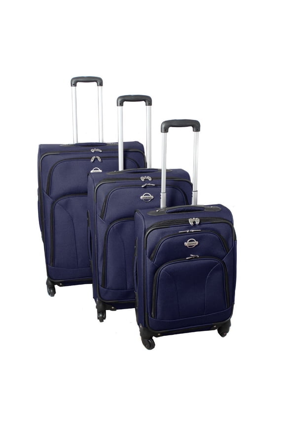 3-piece Expandable 360 Degree Spinner Upright Luggage Set - Navy