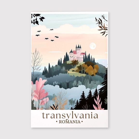 Transylvania Travel Print, Romania Wall Art, Dracula Castle Canvas, Romania Village Wall Art