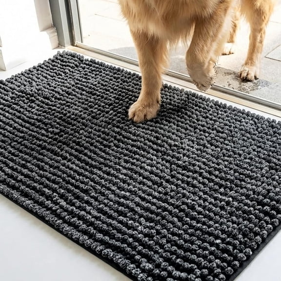 TrapMax Indoor Dog Door Mat & Bathroom Rugs – Non Slip Chenille Entryway Rug for Muddy Paws, Super Absorbent Washable Front Door Mat, Quick Dry Bath Mat - Beige 2ft x 3ft