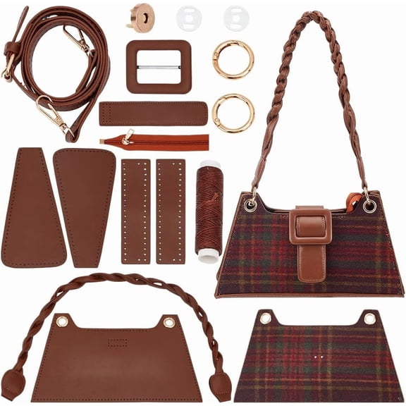 Trapezoid DIY Imitation Leather Women's Crossbody Handbag Making Kits including Fabric Thread Needle Dark Red 605x37.5x6.5mm DIY