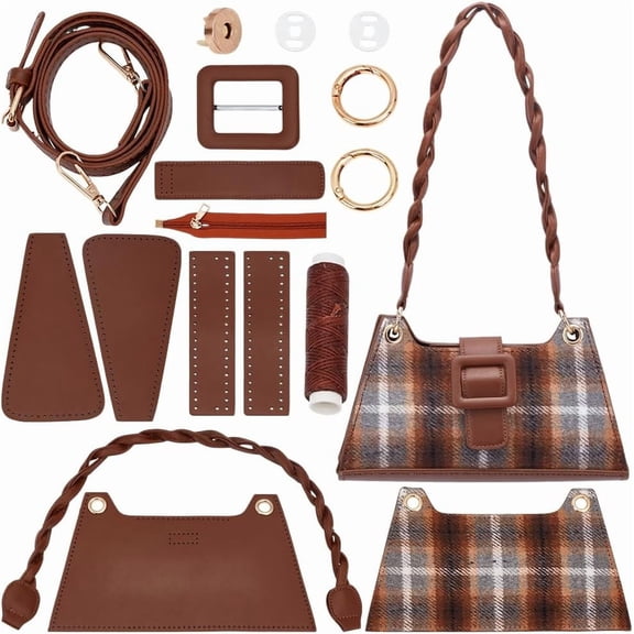 Trapezoid DIY Imitation Leather Women's Crossbody Handbag Making Kits including Fabric Thread Needle Light Grey 605x37.5x6.5mm