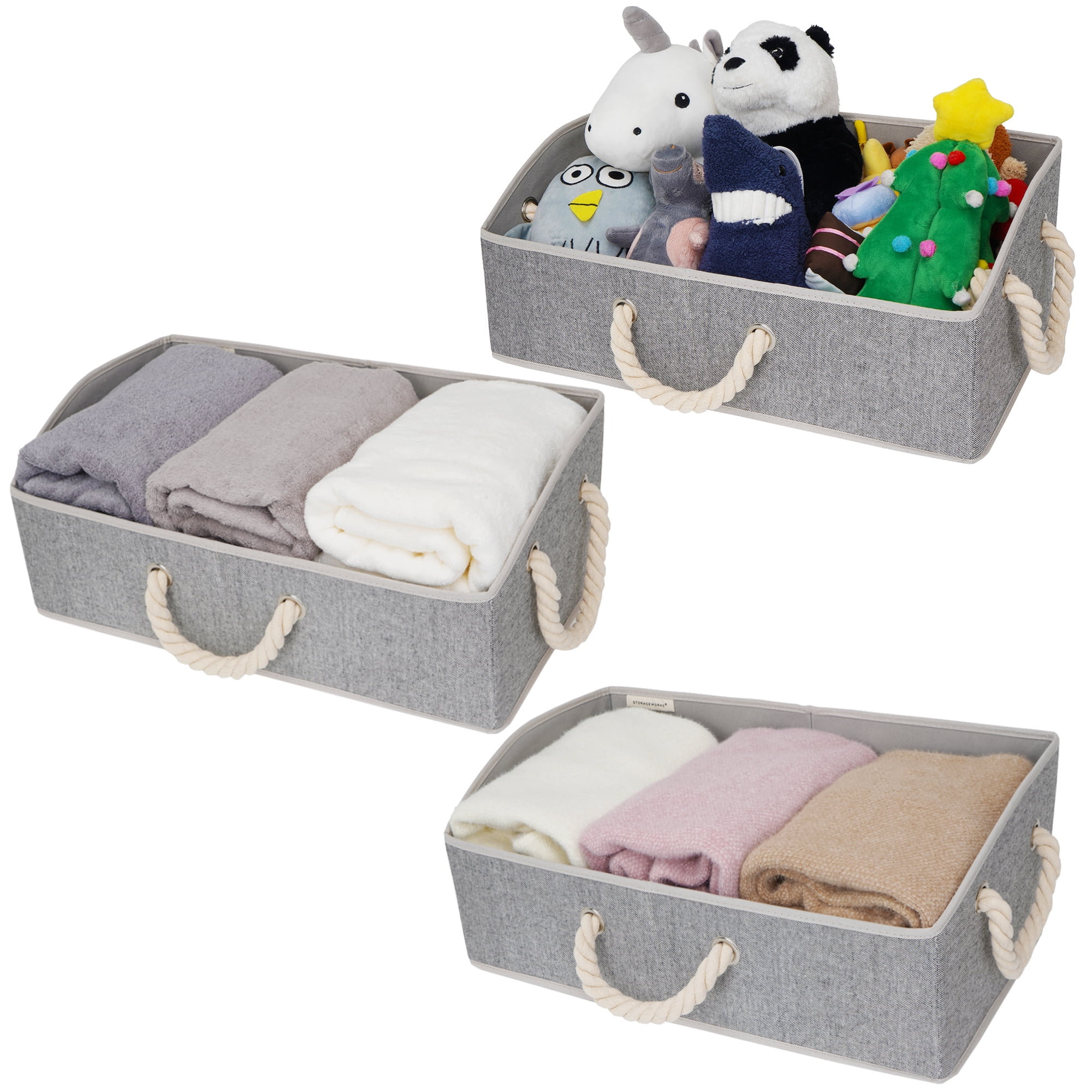 KEEGH Storage Bins for Closet Shelves Storage Baskets for Shelves Trapezoid  Storage Bin Fabric Organizer Bins for Clothes with Handles,Beige,Set of 3