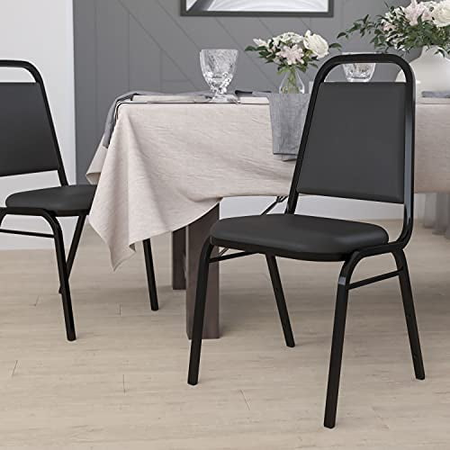 Trapezoidal Back Stacking Banquet Chair in Black Vinyl - Black Frame with 1.5" Thick Seat$$Office