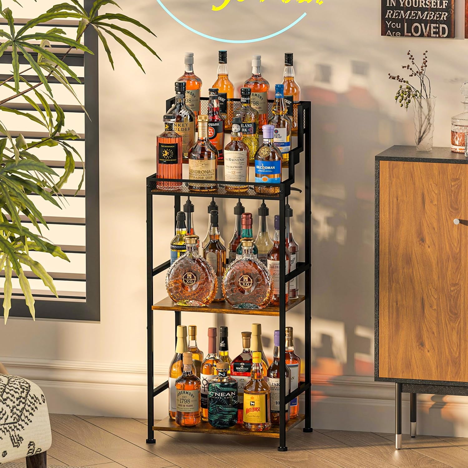 Trapezoidal Liquor Cabinet Bar for Home, Corner Syrup Whiskey