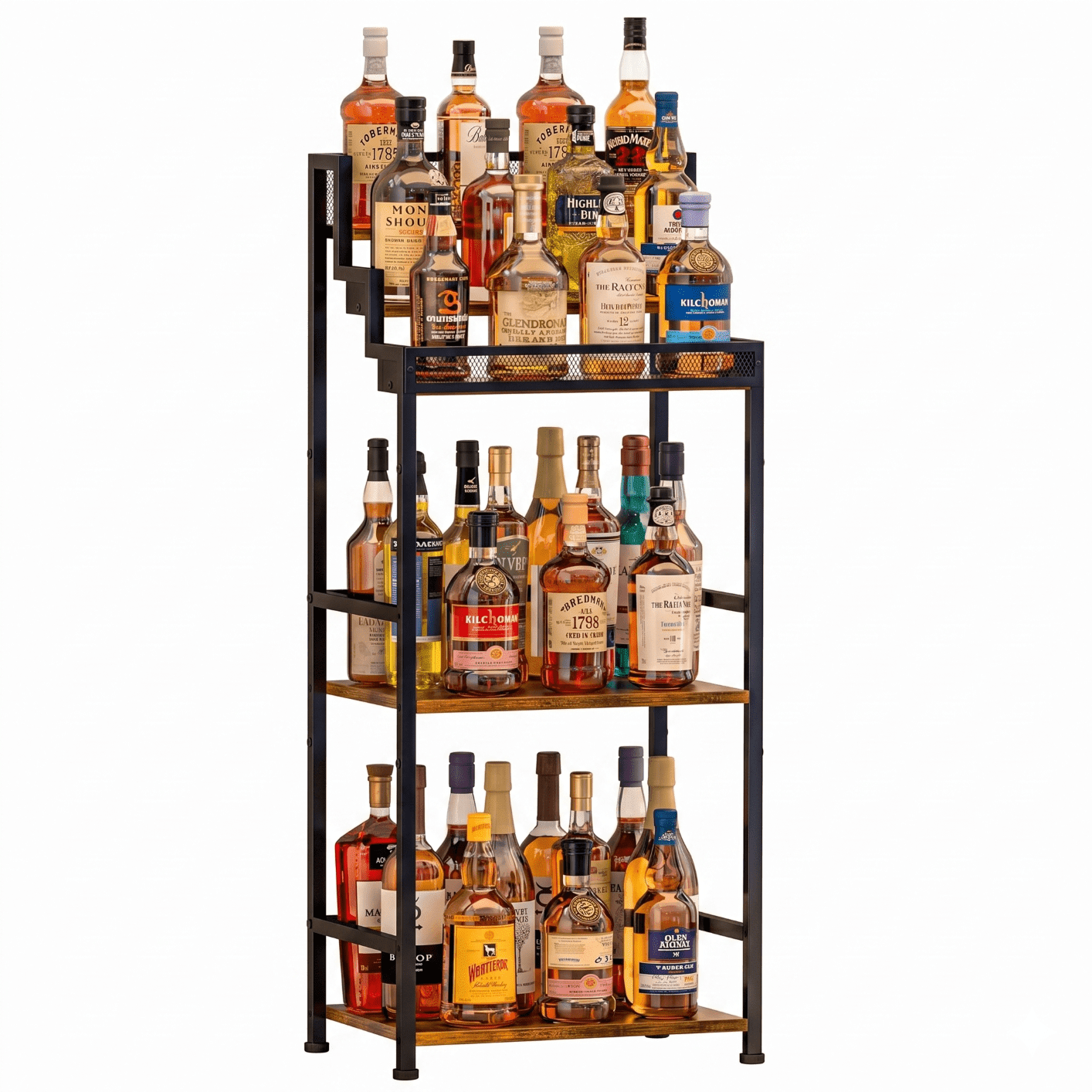 X-COSRACK 5-Tier Stepped Liquor Shelf, Wood & Metal Freestanding Wine ...