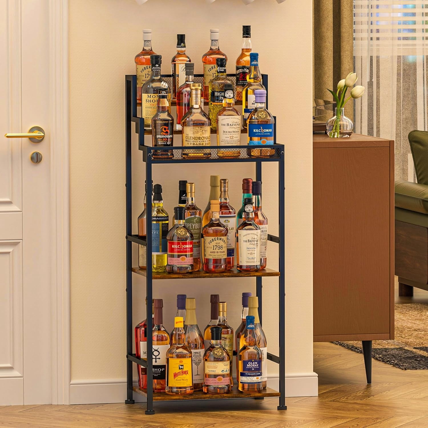 Liquor Cabinet Bar for Home, Stepped Wine Rack Freestanding Floor ...