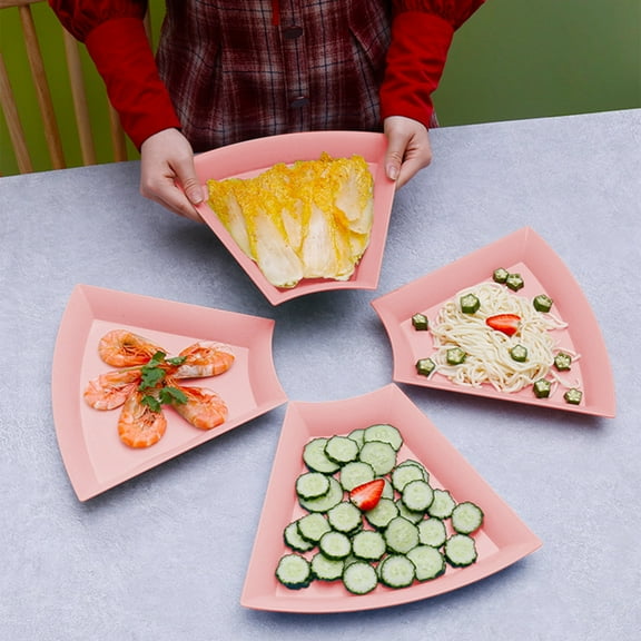Trapezoidal Shape Plates Pink, Reusable Premium Dessert Plates, Small Saucers Plates, Plastic Side Dish Plates for Serving Snack Appetizer Salad Fruit, Assorted Colors, 10.6x8.6 Inches
