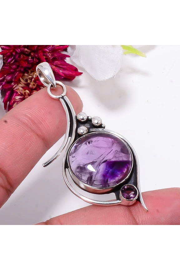 Trapiche Amethyst 925 Sterling Silver Pendant 2.34" Sk59, Christmas Gift